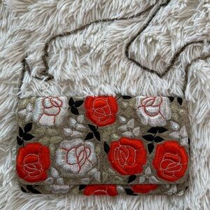 Vintage Art Apparel & Accessories Gold Orange White Floral Clutch Crossbody Bag